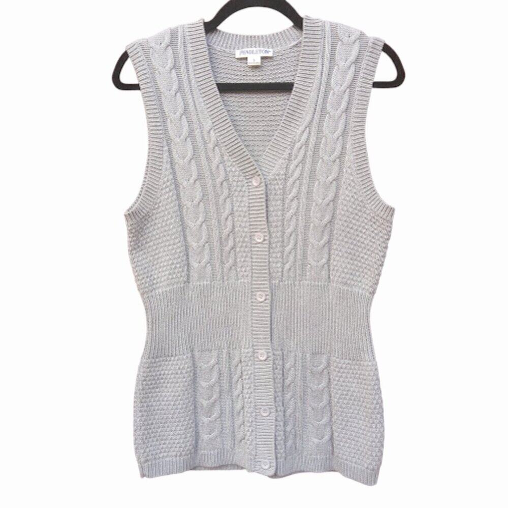 PENDLETON | Grey Cable Knit Button Up Sweater Vest V-Neck Cardigan Preppy Ivy S